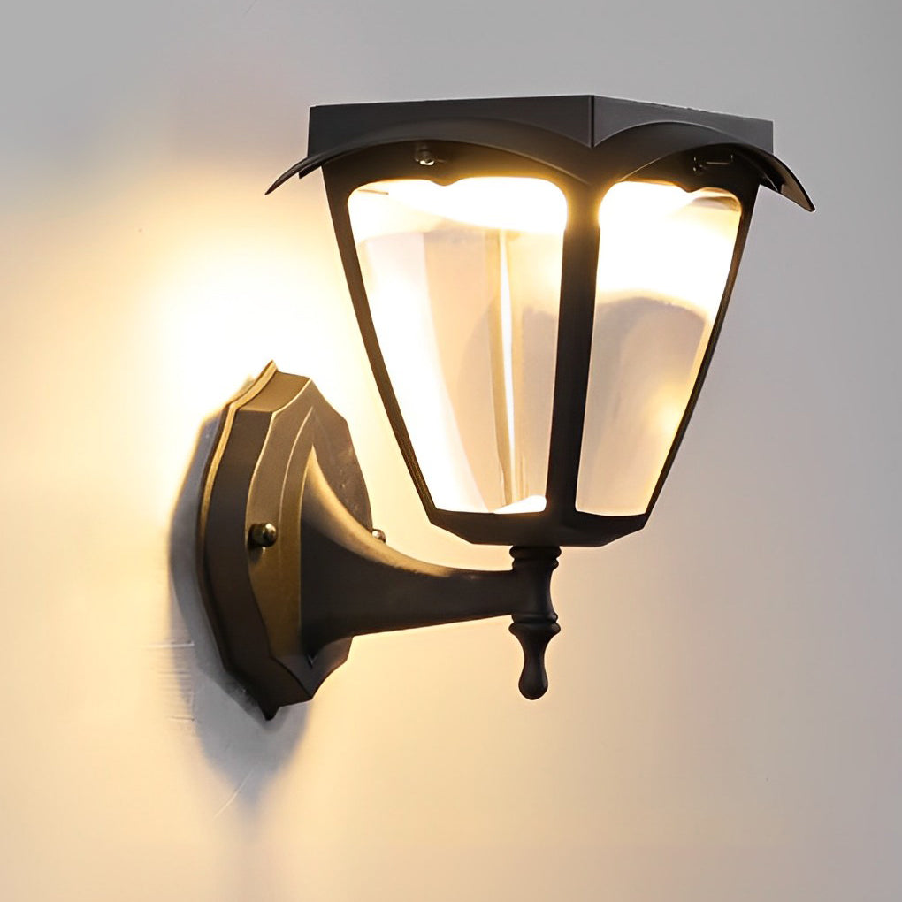 1-Light Black Solar Powered Porch Sconce LED Outdoor Wall Light