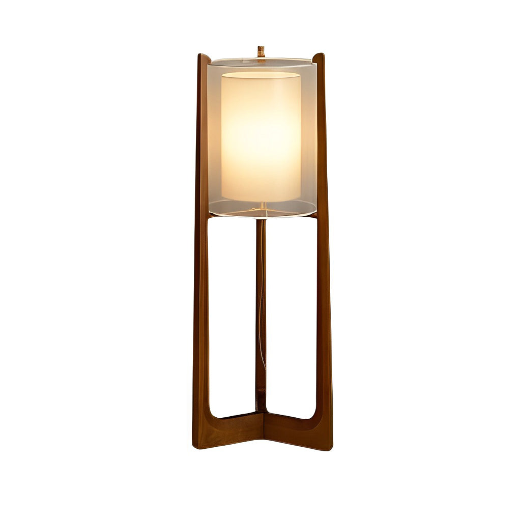 Rustic Japanese-style Wood Standing and Double Shaded LED Floor Lamp