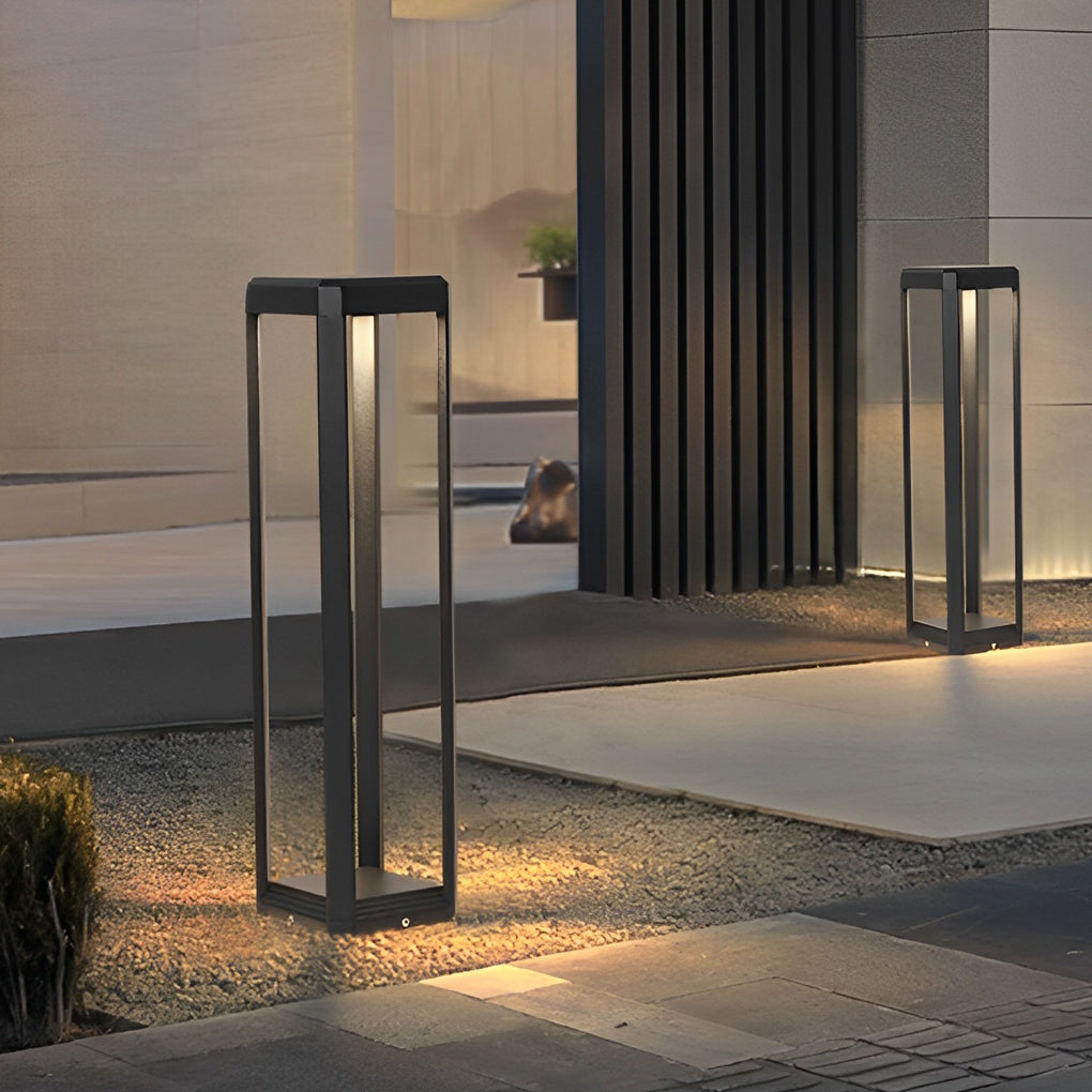 Square Minimalist Waterproof Stainless Steel Black Solar Pathway Lights