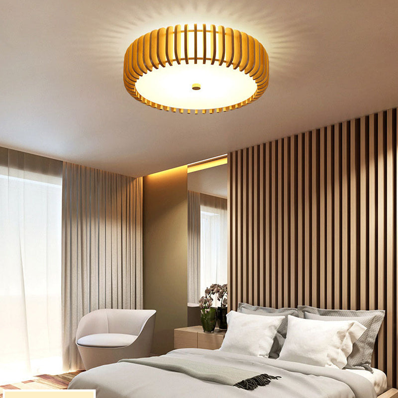 Creative Wood Round 3 Step Dimming LED Nordic Bedroom Ceiling Lights