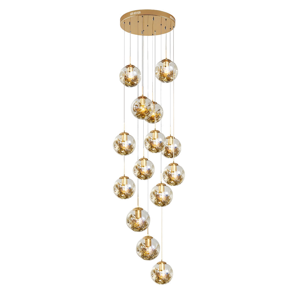 Cognac Color Glass Globes Shade Adjustable Modern Long Chandelier