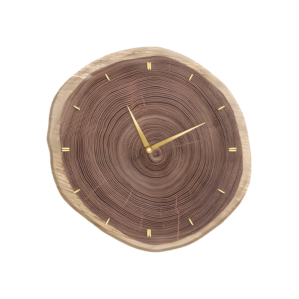 Rustic Round Wood Slice Clock with Remote Control and LED Lights - US Plug