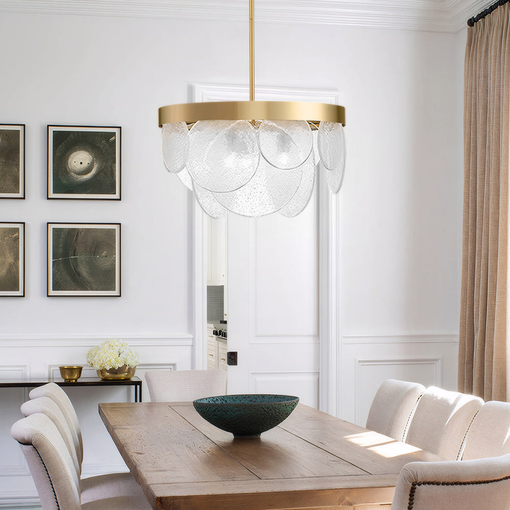 3-Light Round Semi Flush Mount Glass Chandelier