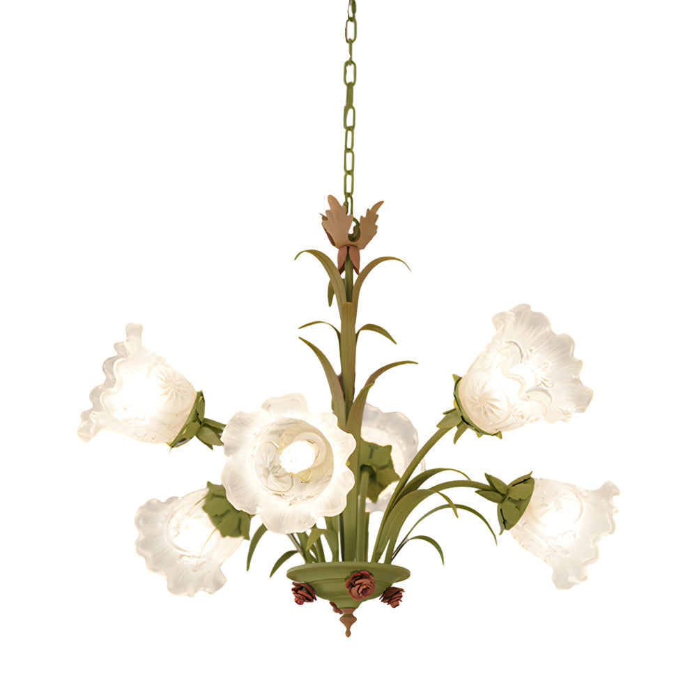 Modern Pastoral Green Flower Hanging Chandelier - 3/6/8-Light