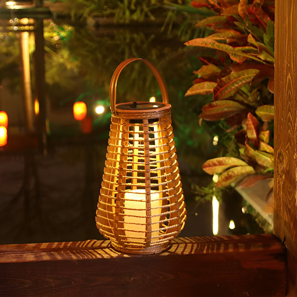 Portable Waterproof LED Ropes Rattan Brown Retro Outdoor Solar Lanterns