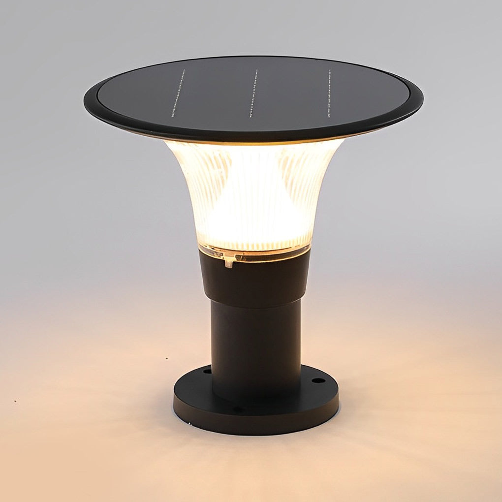 Round Dimmable LED Waterproof Black Modern Solar Fence Post Lights Pillar Lamp