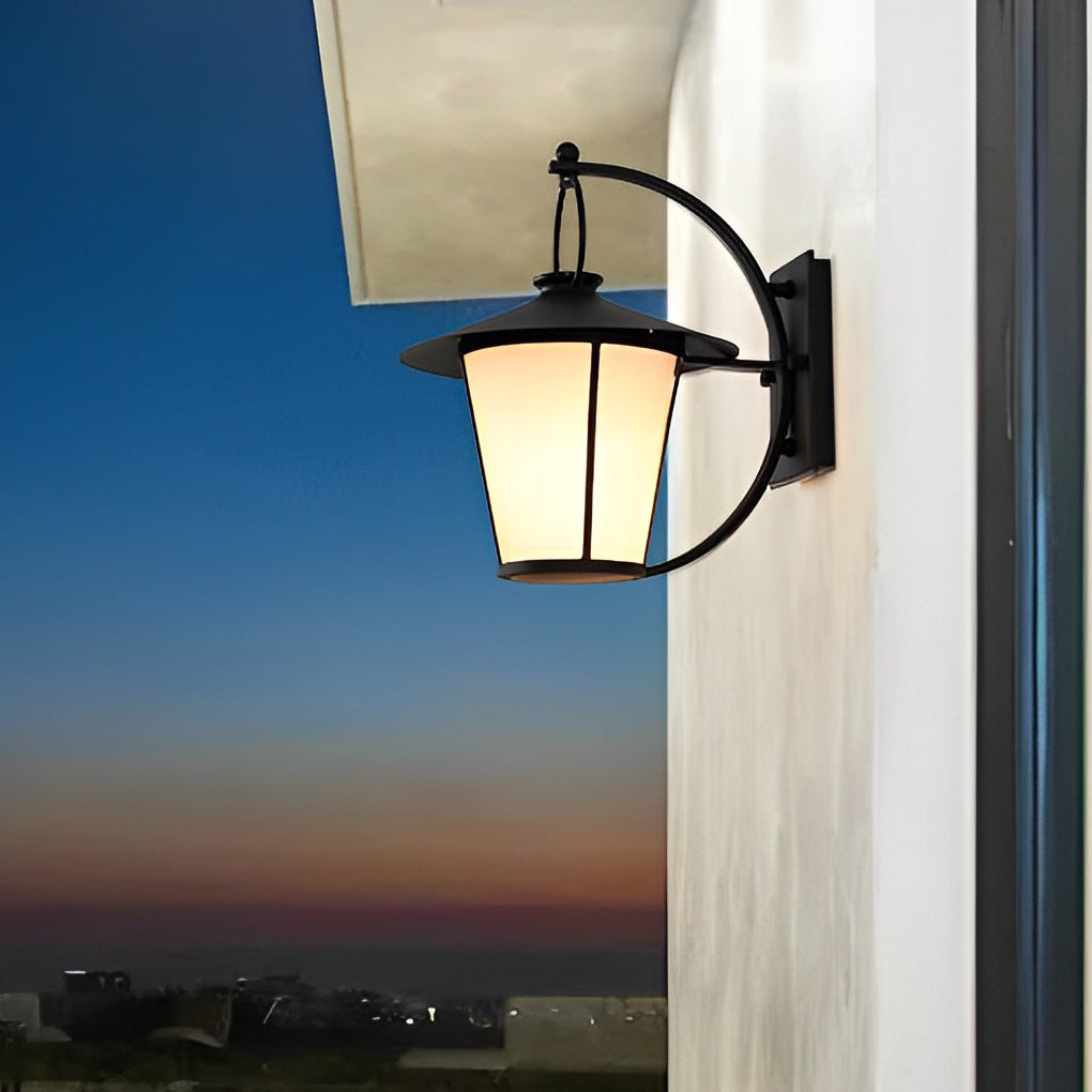 1-Light 13 In. Vintage White Opal Frosted Glass Black Outdoor Wall Light