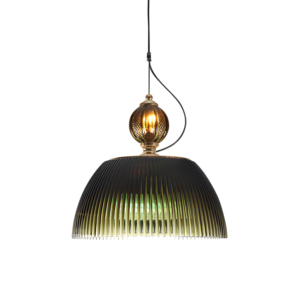 Retro Gradient Dark Green Striped Glass Art Nordic Pendant Lights Fixture