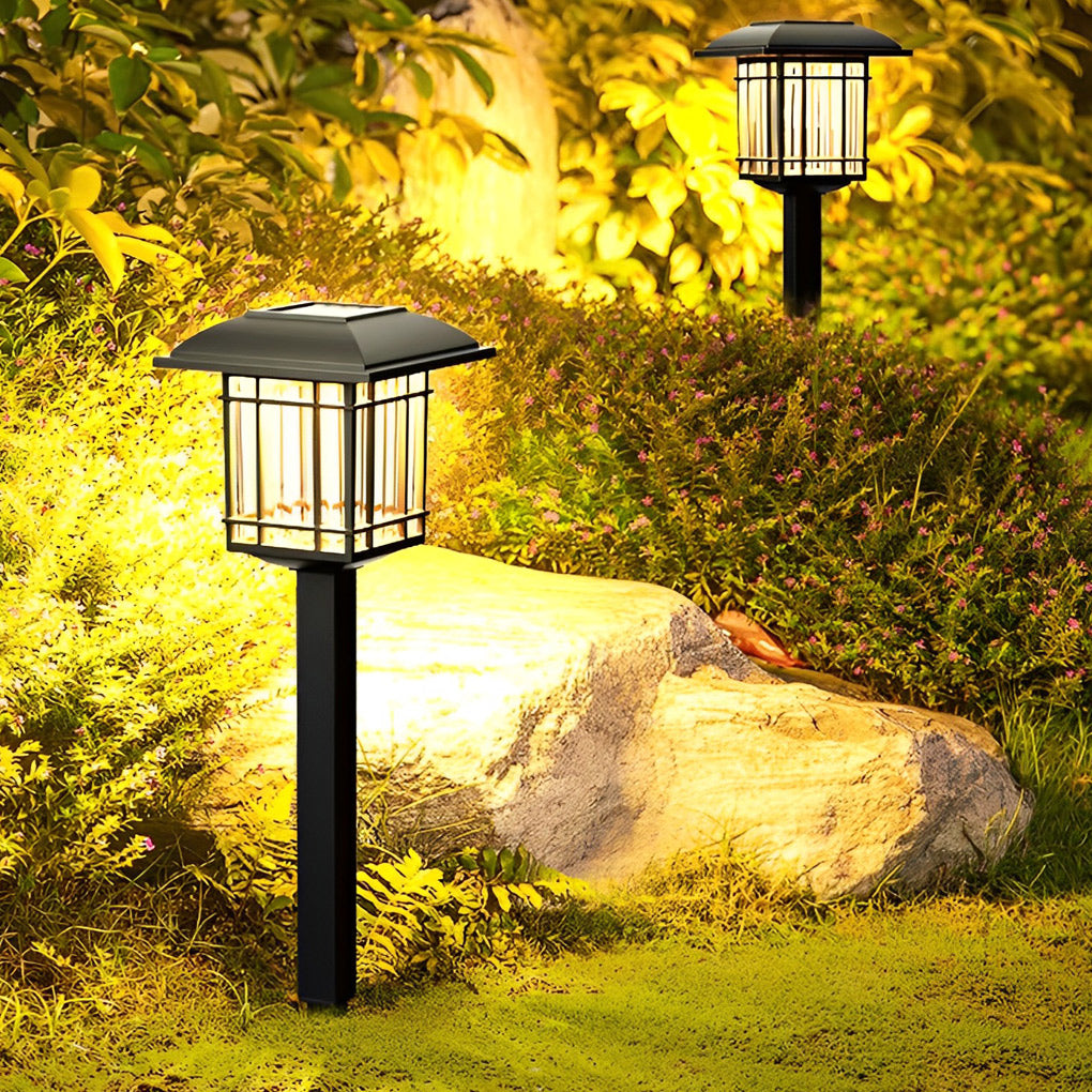 2PCS Vintage Square Waterproof LED Black Modern Solar Lawn Lights