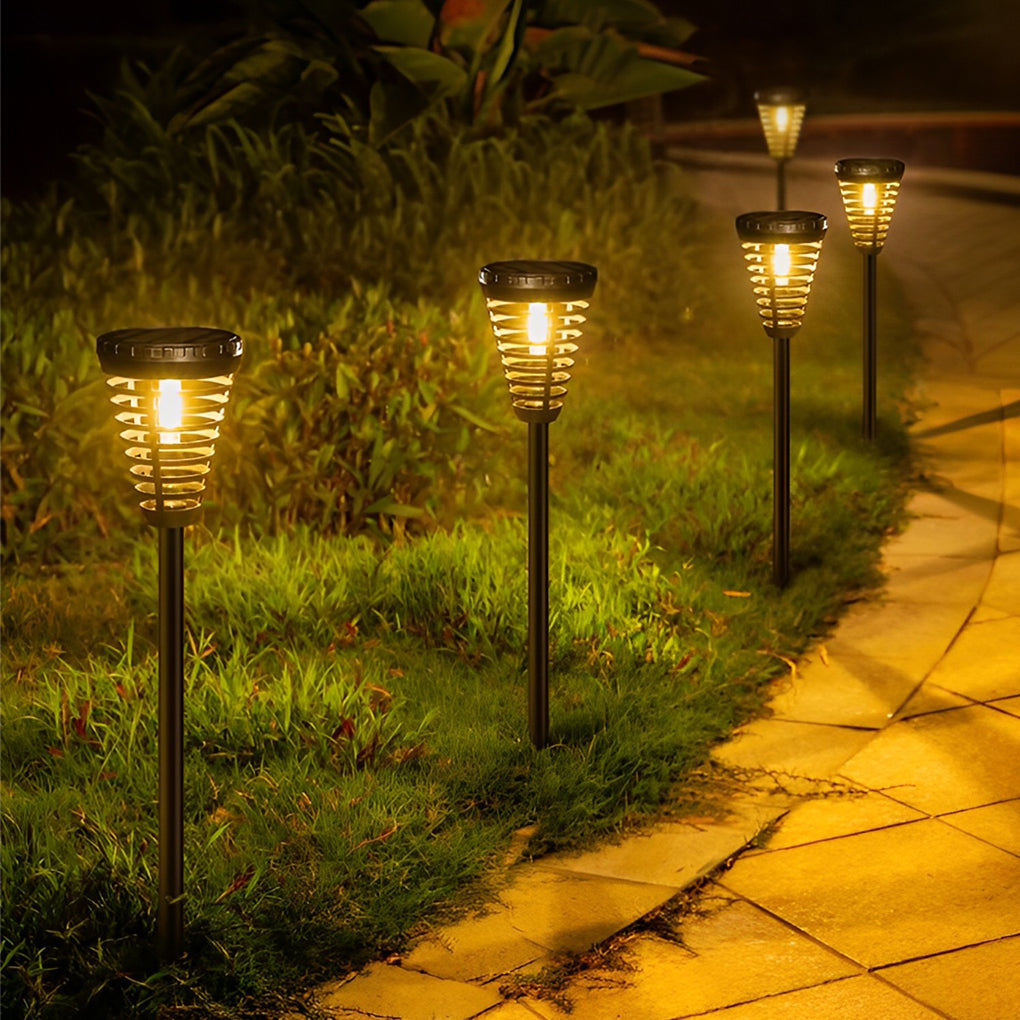 Round Intelligent LED IP65 Waterproof Black Modern Solar Garden Lights