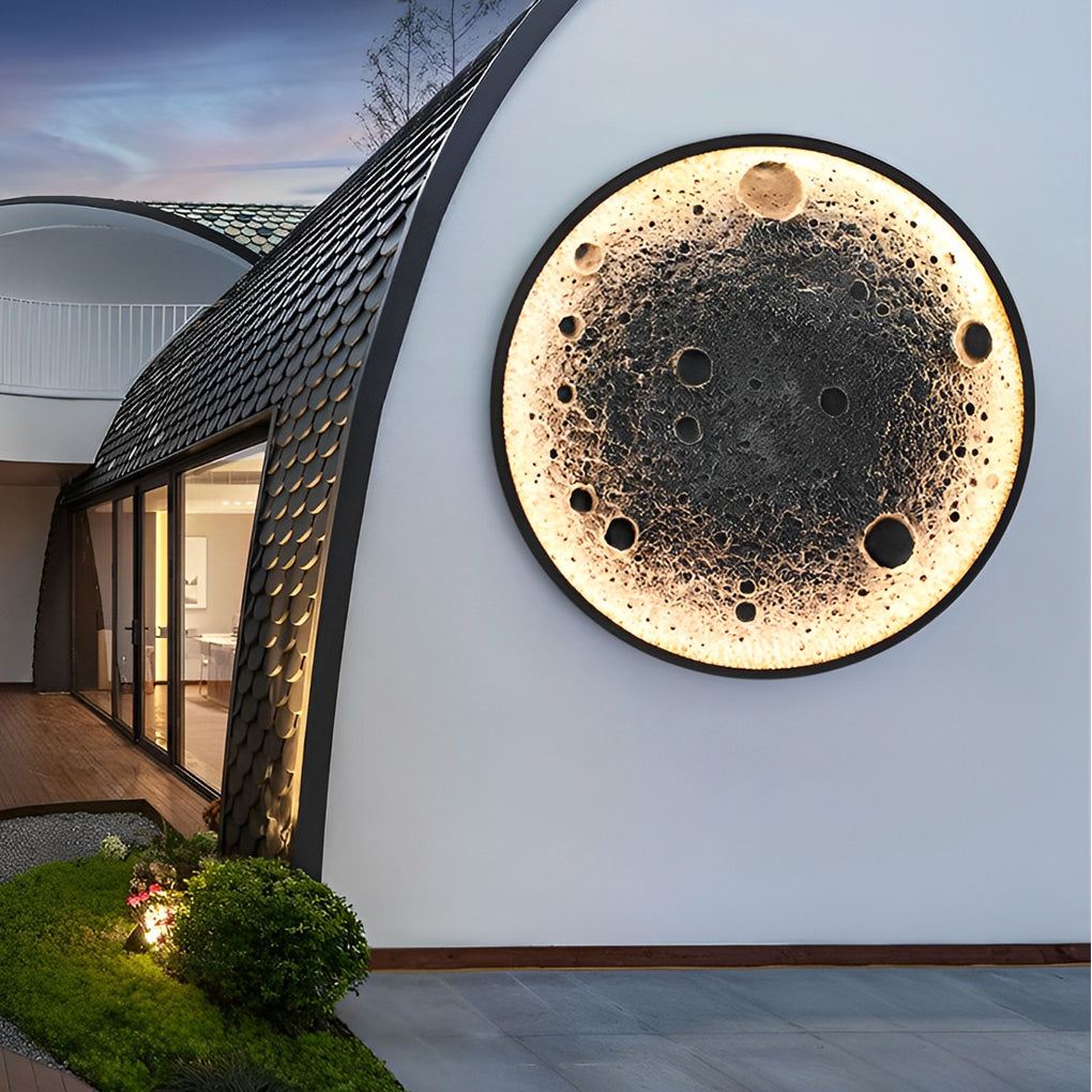 Round Moon Waterproof LED Modern Outdoor Wall Lights Fixture Wall Lamp