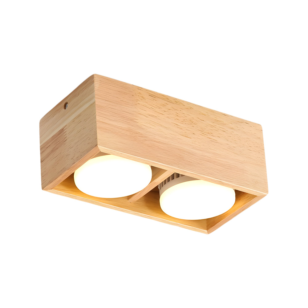 1/2/4-Light Square Wood Cube Spotlight LED Flush Mount Light