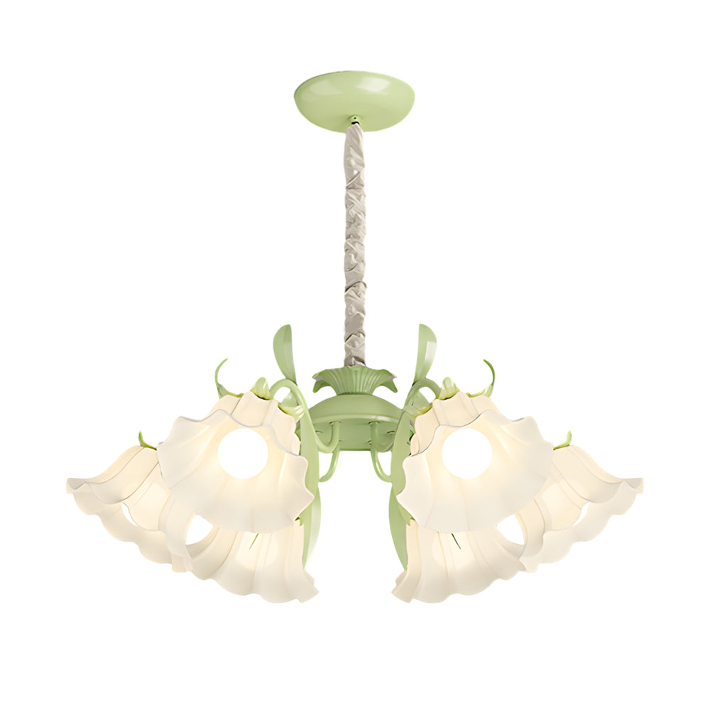 6 Heads Flowers Leaves Three Step Dimming French Style Chandelier Lamp