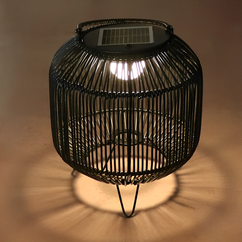 Waterproof Portable LED Rattan Retro Solar Powered Outdoor Lanterns