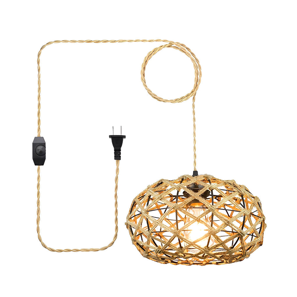 Round Hand Woven Cage Rope Beige Retro Minimalist Ceiling Light Chandelier