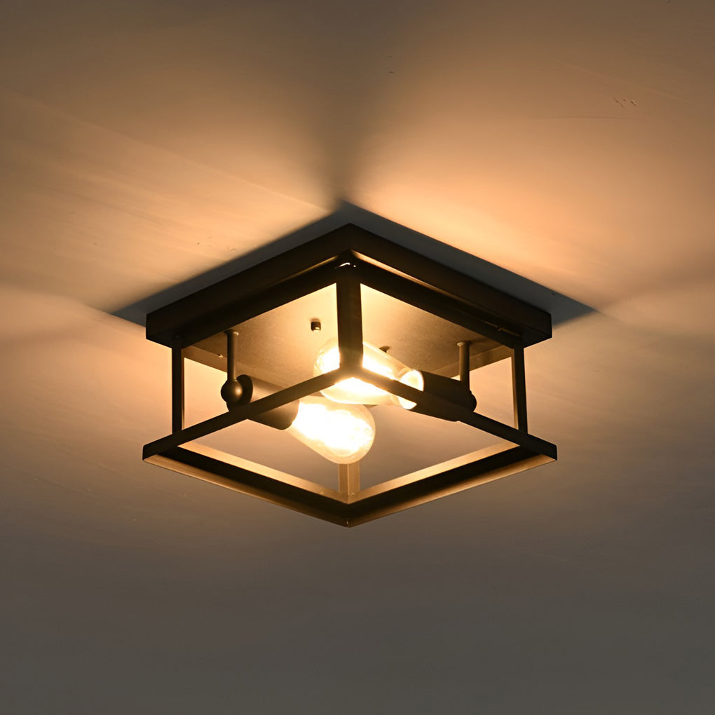 Square Iron Retro Industrial Ceiling Lights Flush Mount Lighting