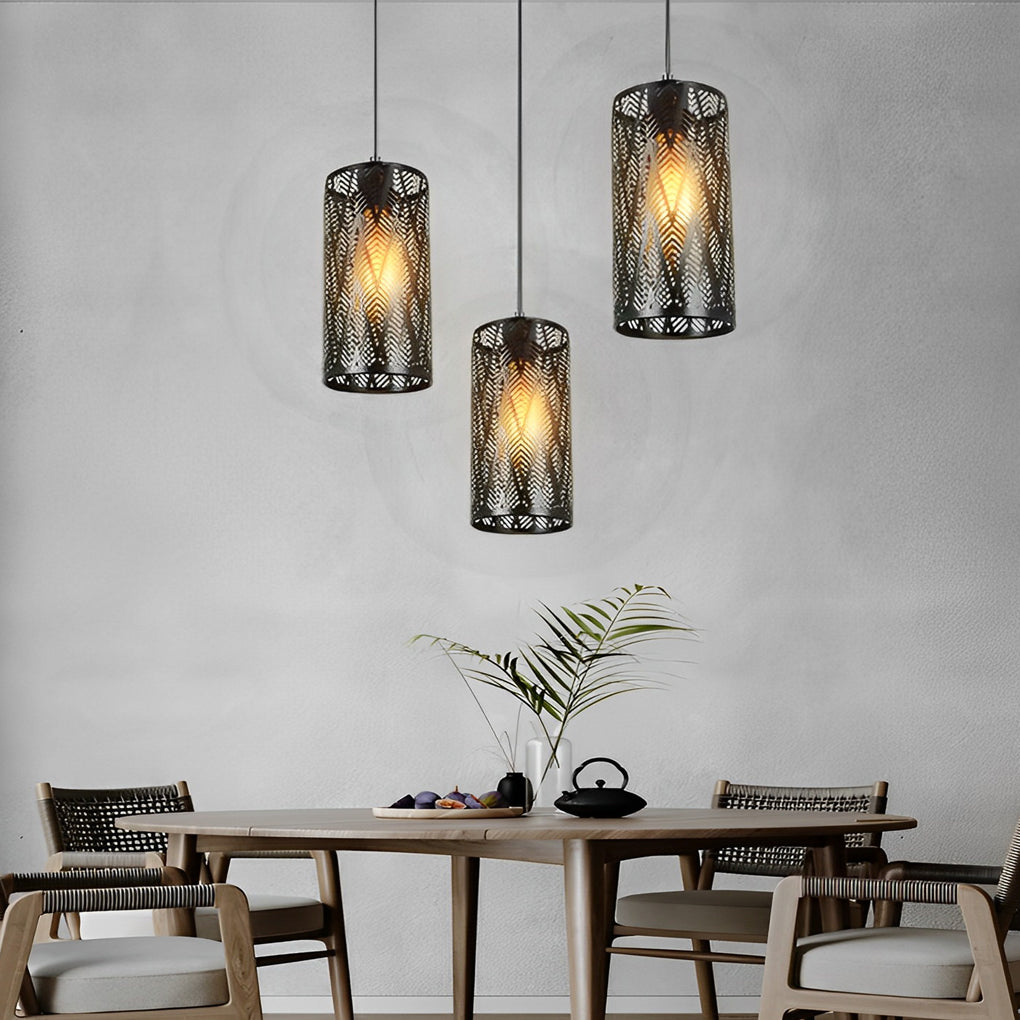 Cylindrical Creative Hollow Iron Black Industrial Style Pendant Lights