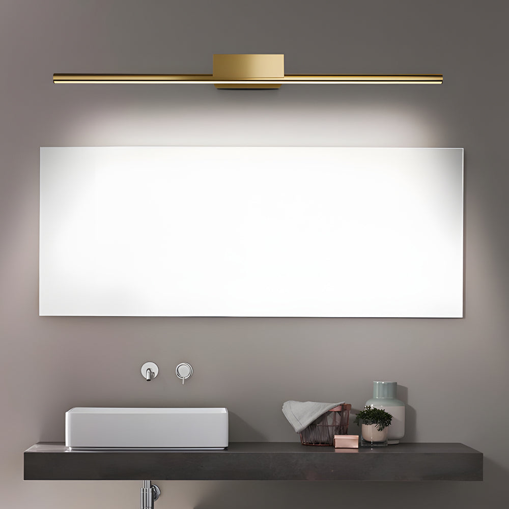 Brushed Brass Linear LED Vanity Light with Slim Cylinder Design for Bathrooms