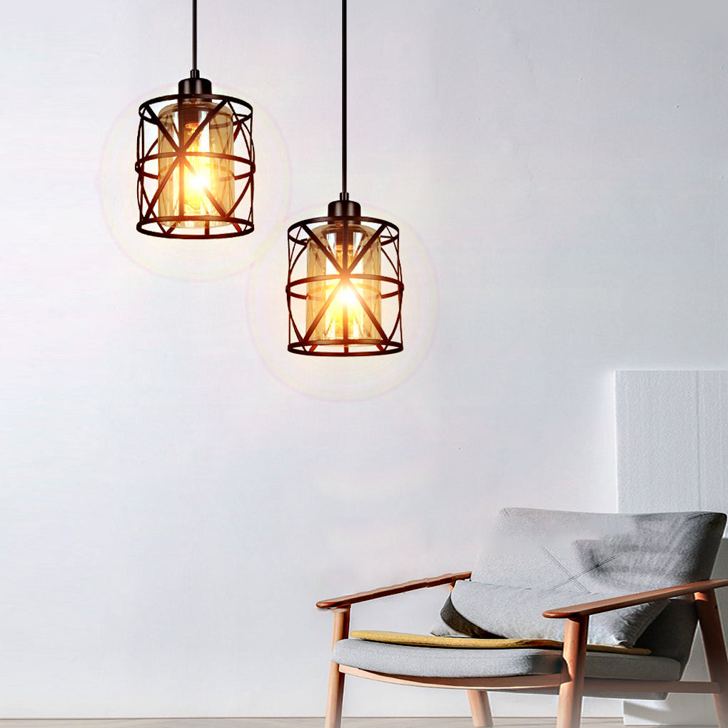 Creative Round Iron Glass Black Retro Industrial Style Pendant Lights