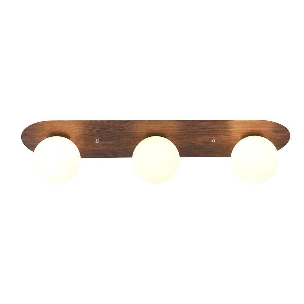 Flush Mounted Walnut Board Ceiling Light with 2/3/4 Milky White Glass Globes