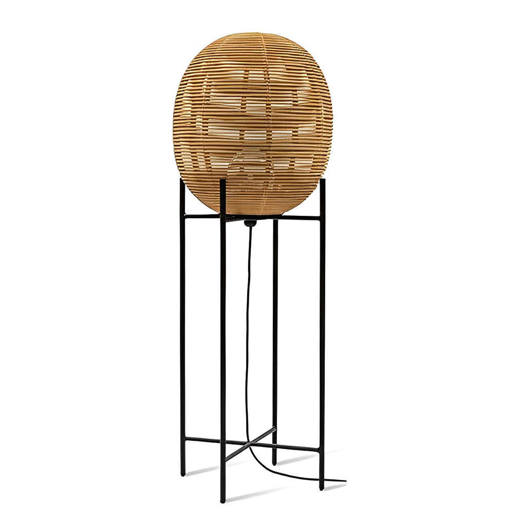 Rustic Boho Rattan and Metal Frame Accent Floor Lamp