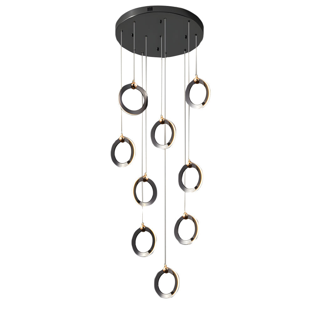 LED Ring Clusters Rotating Staircase Chandelier