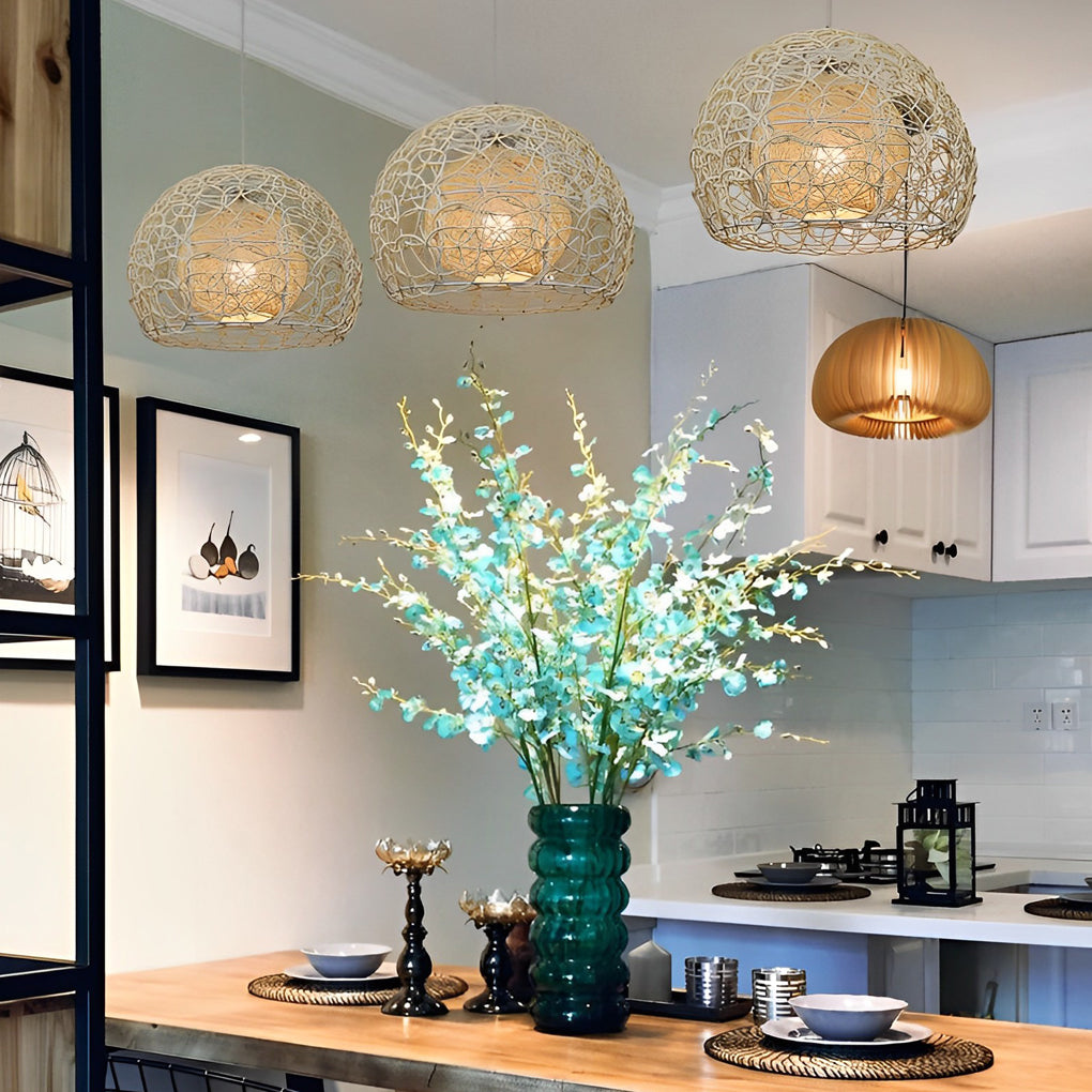 Round Double Layer Rattan Creative Ball Modern Chandelier Pendant Light