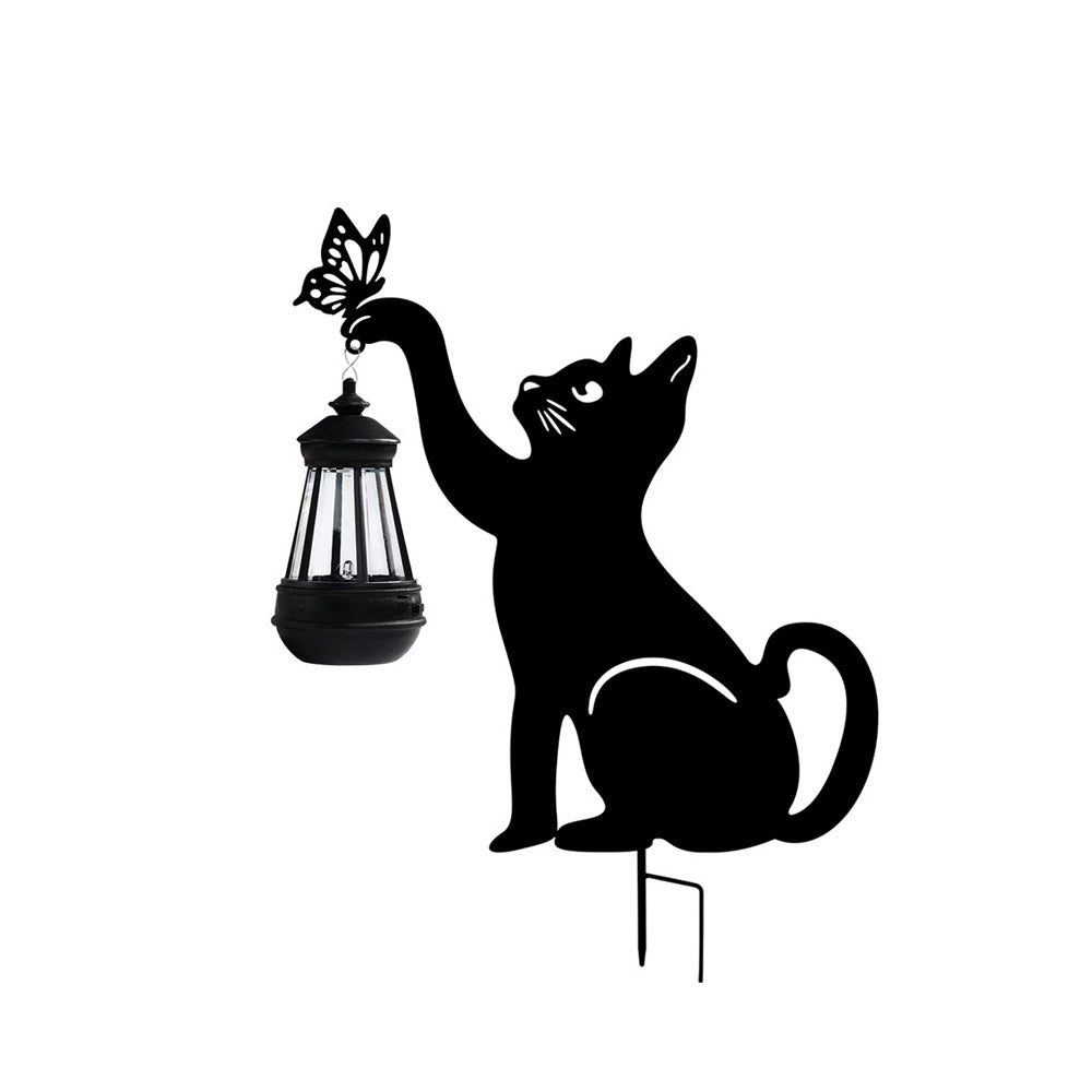 Iron Silhouette Cat Waterproof Intelligent LED Black Hanging Solar Lights