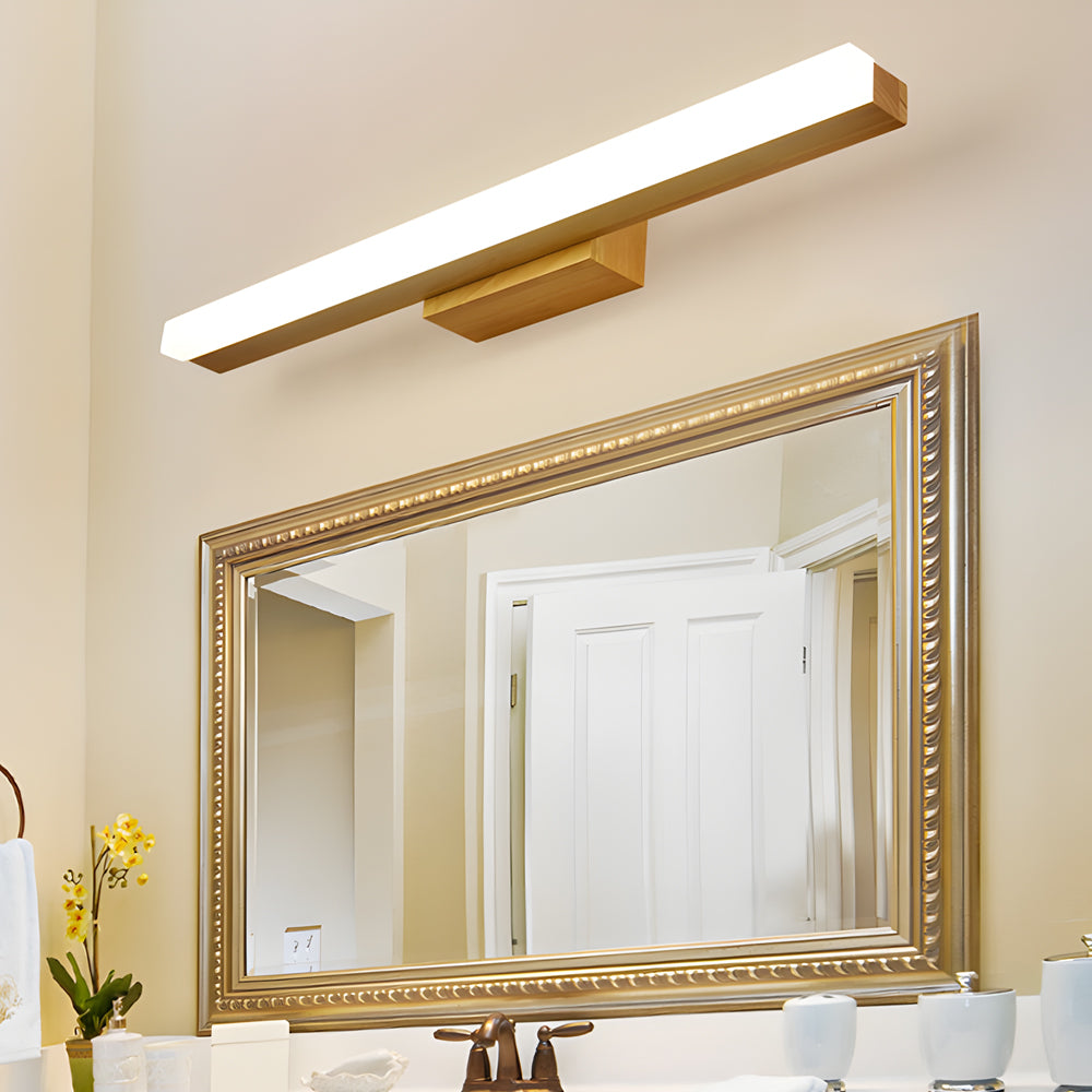 Modern Wooden LED Vanity Light Rectangular Wall-Mount Bathroom Lighting