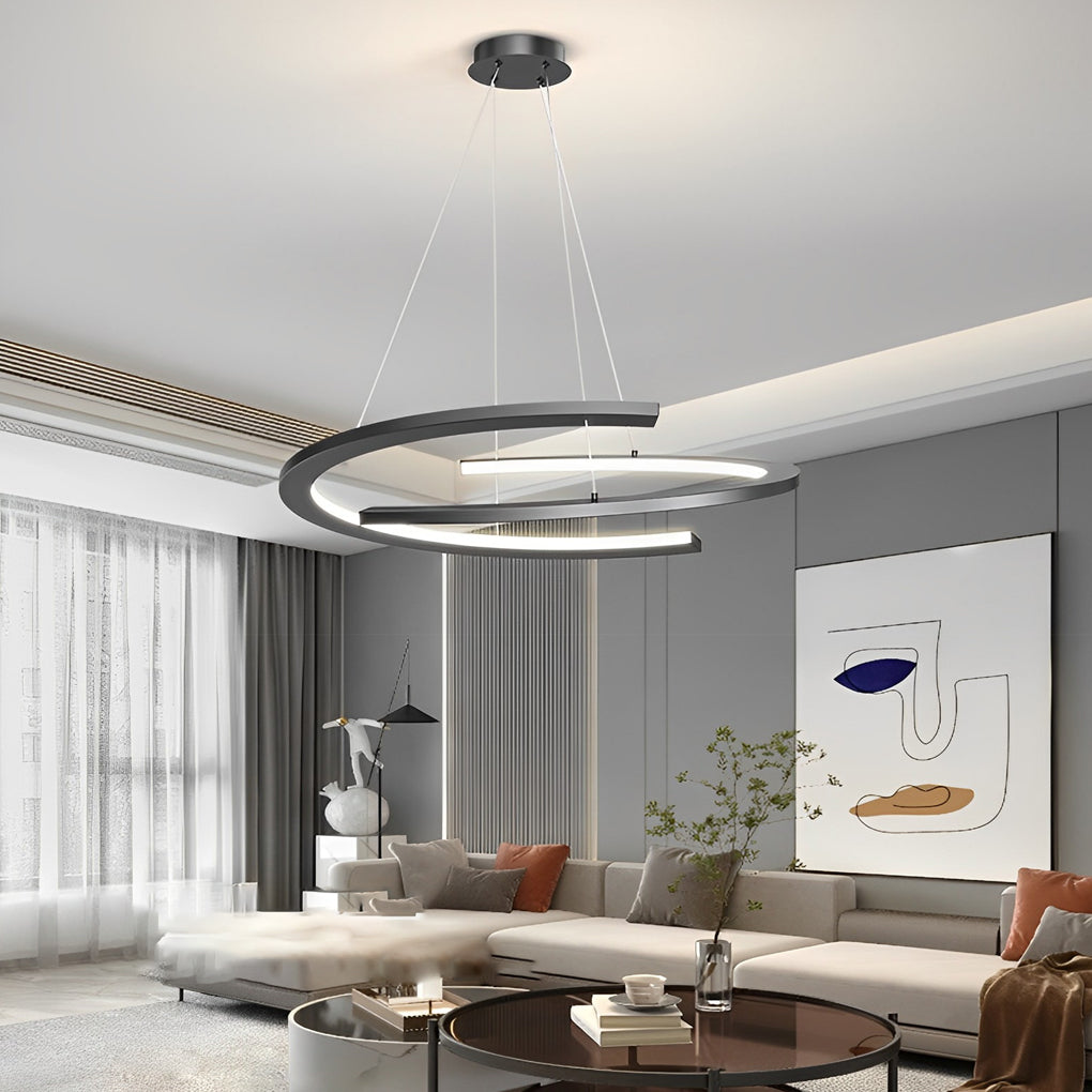 2 Semi-circular Creative LED 3 Step Dimming Black Modern Chandelier