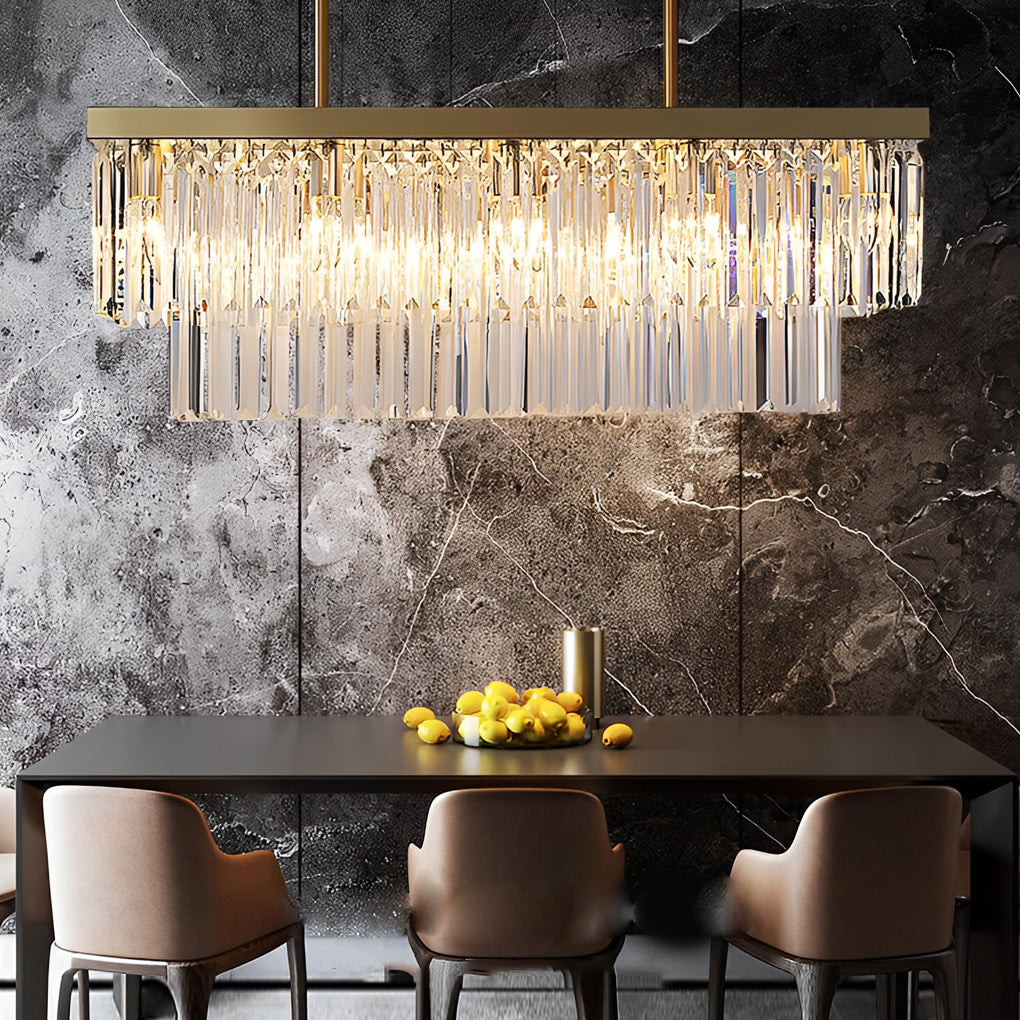 Rectangular LED Three Step Dimming Crystal Strips Postmodern Chandelier