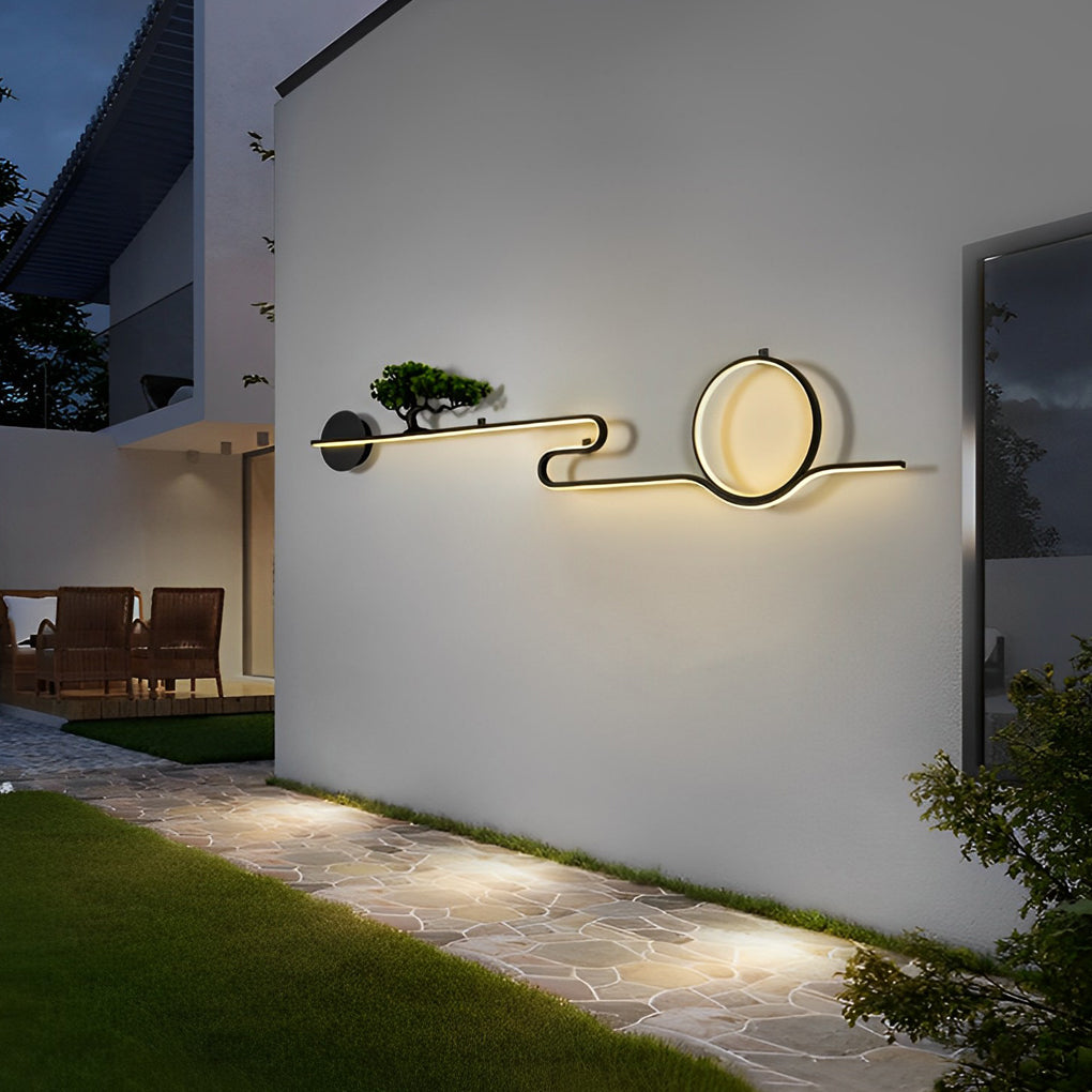 Moon Tree Scenery Waterproof LED Black Retro Outdoor Wall Lights Sconces