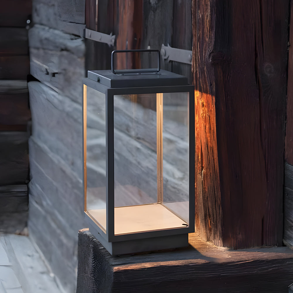 Modern 11-In Glass LED Portable Outdoor Lanterns - Hardwired