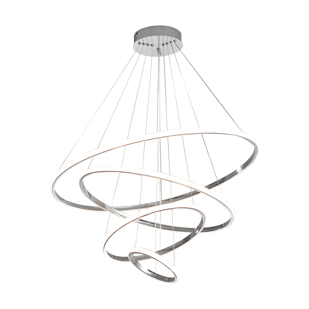 Contemporary Hanging 3/4-Light Tiered Ring Chandelier - Chrome