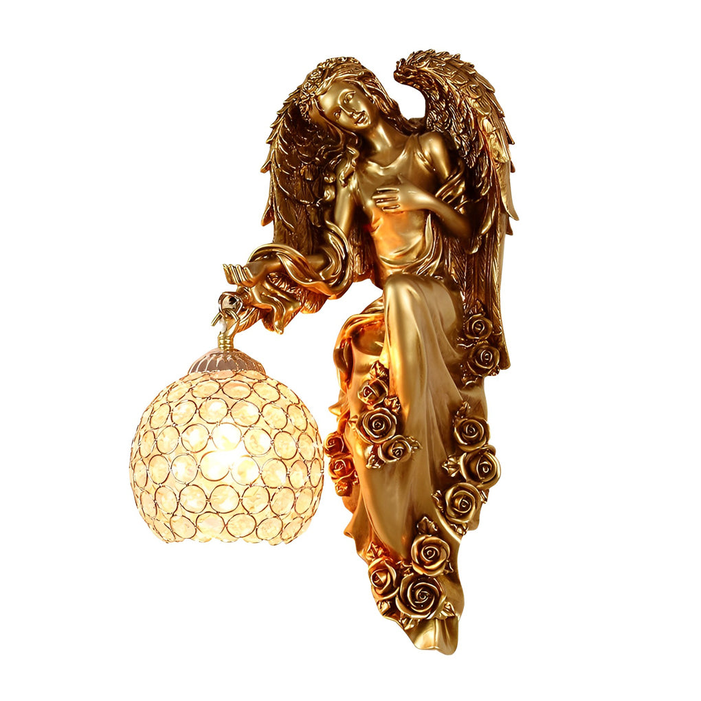 Resin Antique Angel Creative Glass Crystal European Style Wall Lamp