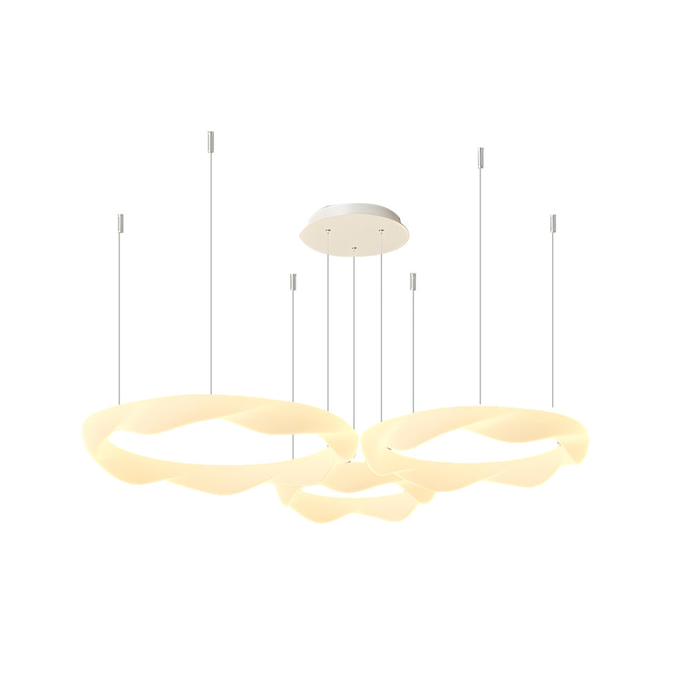 Wavy Circle Rings Three Step Dimming LED White Cream Modern Chandelier