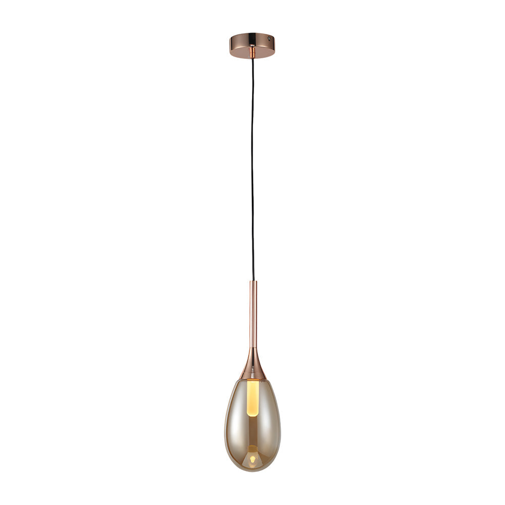 Modern 1-Light LED Teardrop Glass Pendant Light in Amber/Smoke Gray