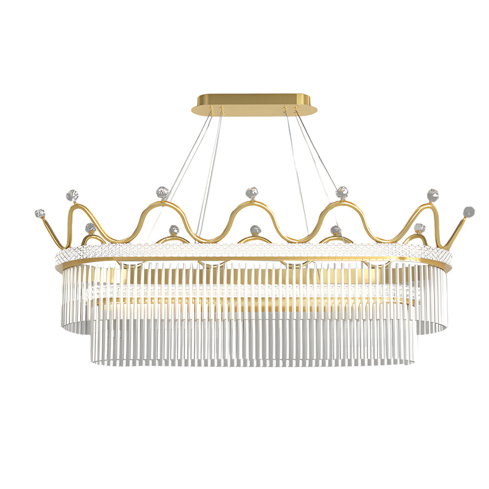 1/2 Layers Long Oval Crystal Crowns Three Step Dimming Modern Chandelier