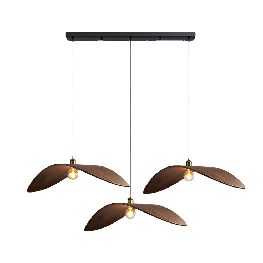 Wabi-sabi Walnut Bar Chandelier Leaf Curve Wooden Pendant Light