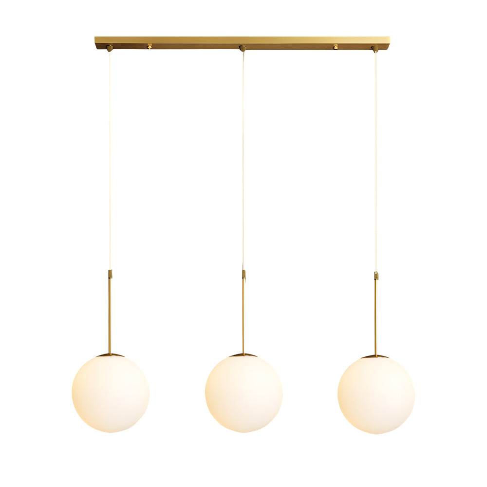 Modern 1/3-Light White Glass Globe Island Pendant Light in Gold Finish