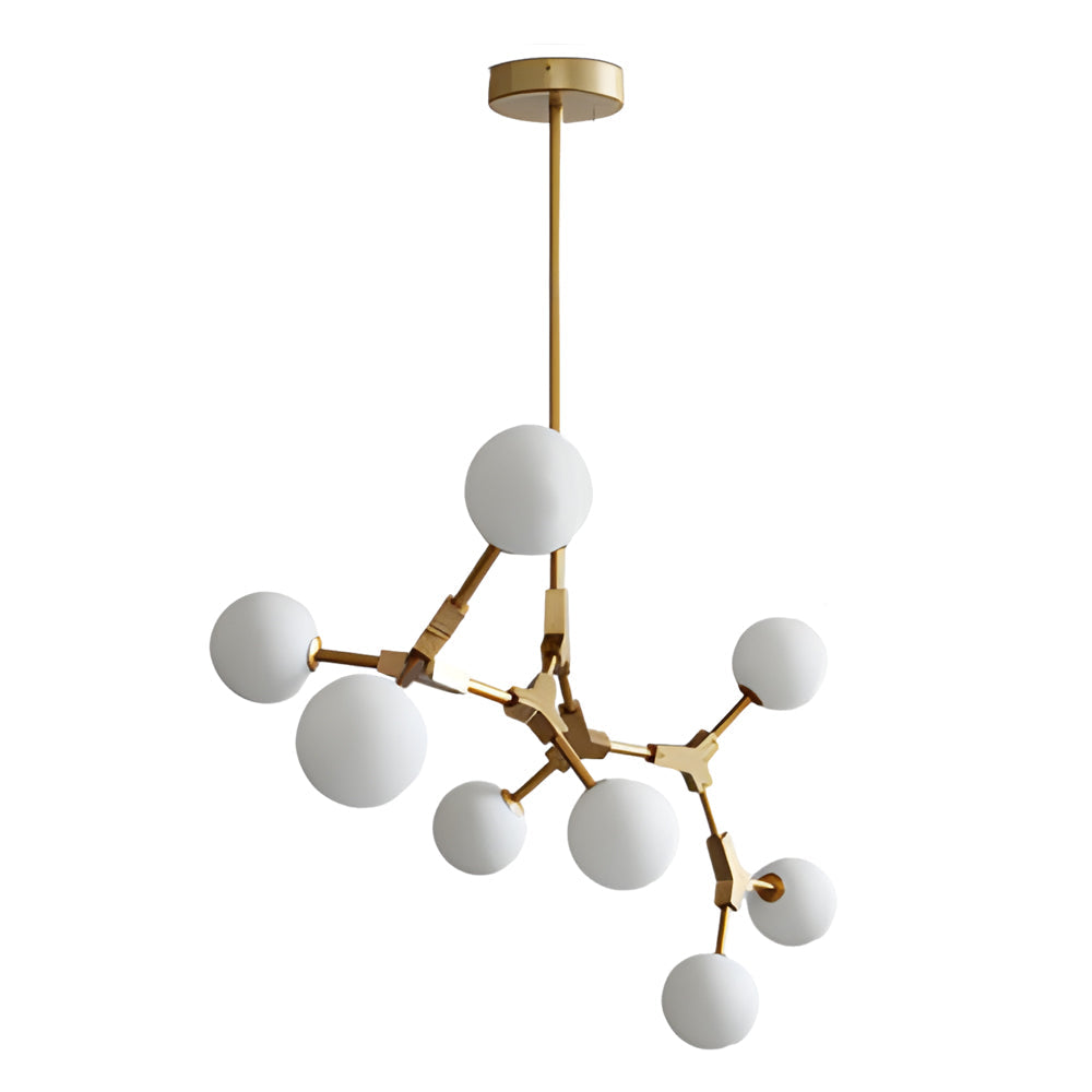 6/8-Light Gold Molecule Chandelier with White Glass Shades