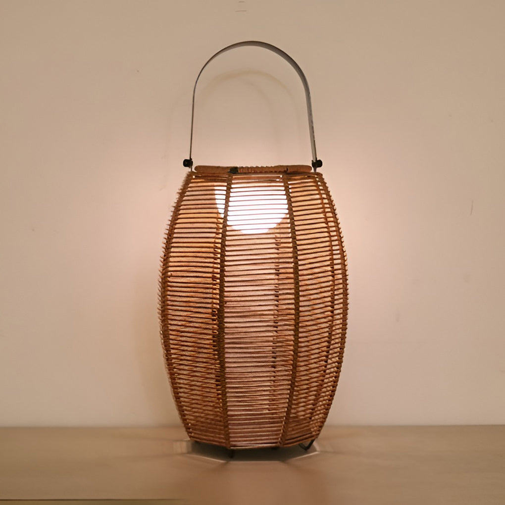 Rattan Lantern Shaped LED Waterproof Portable Modern Outdoor Floor Lamp