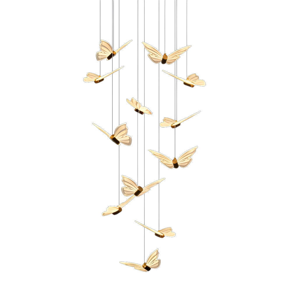 Small Butterflies Creative Three Step Dimming Modern Long Chandelier