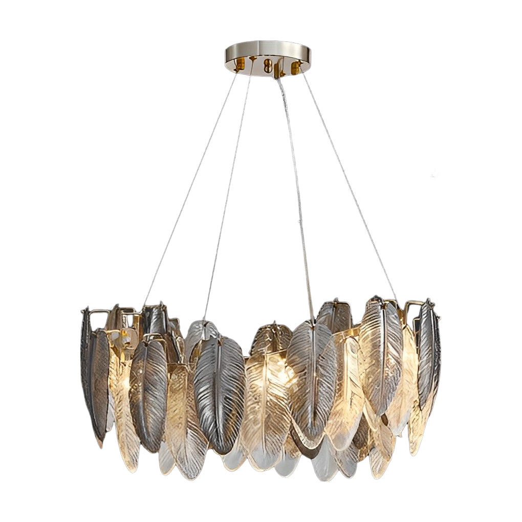 Romantic Creative Feathers Glass Three Step Dimming Modern Chandelier