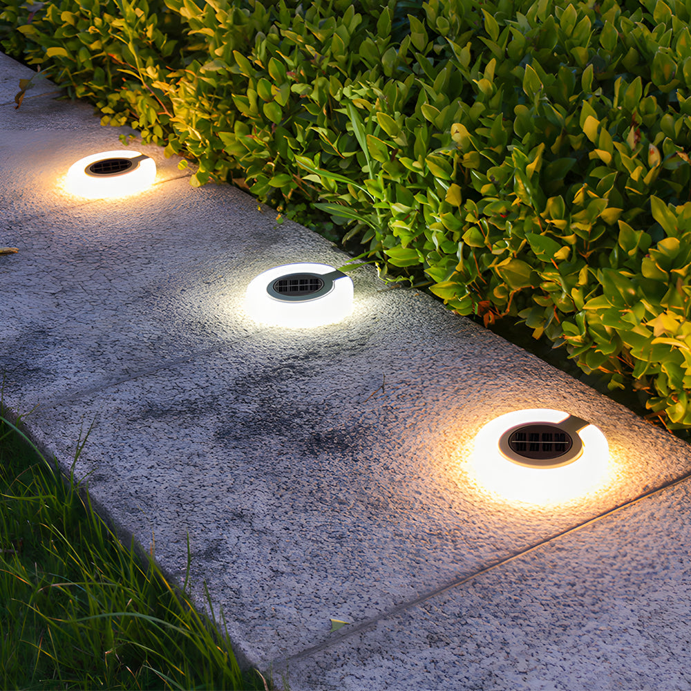 4PCS Round Foldable Solar Deck Lamp Set - Modern Outdoor Disk Lights