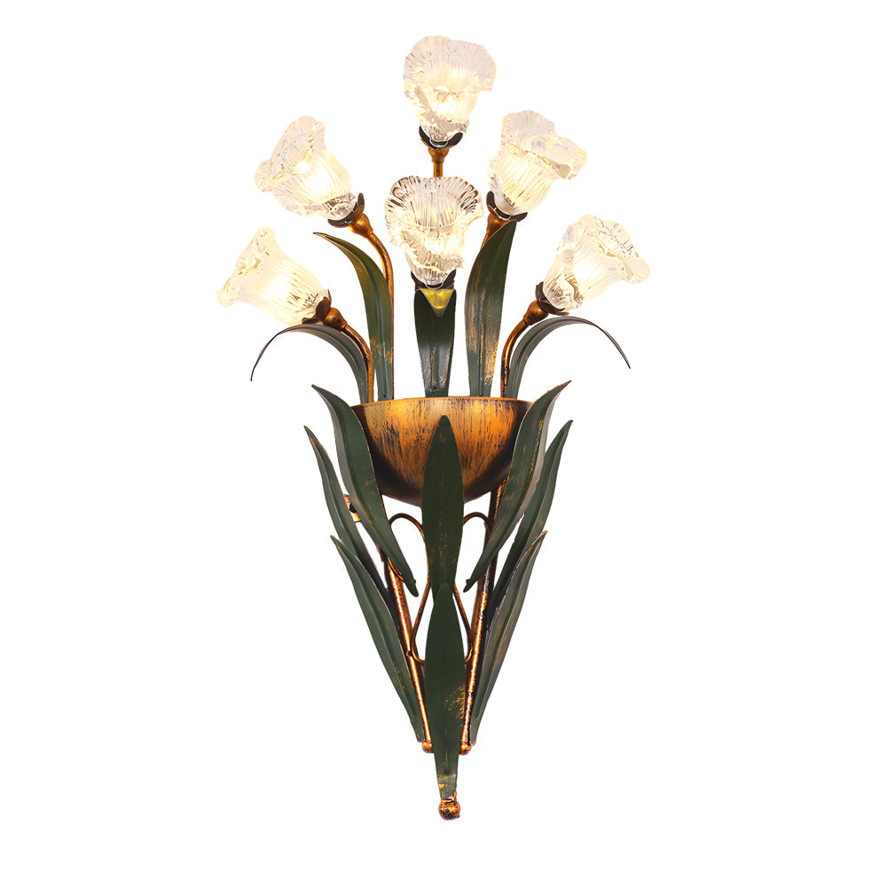 Bouquet Flowers Leaves White Light Pastoral American Style Wall Lamp