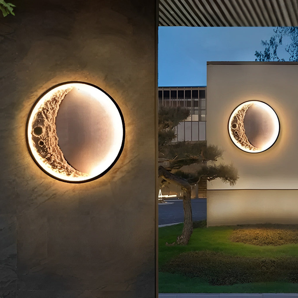 Round Resin Moon Crescent LED Hardwired Outdoor Wall Light