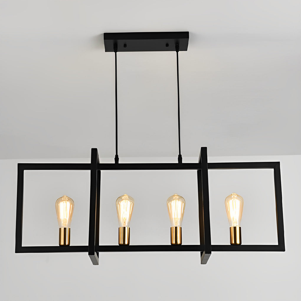 Rectangular Frame Design Iron Black Industrial Chandelier Pendant Lights