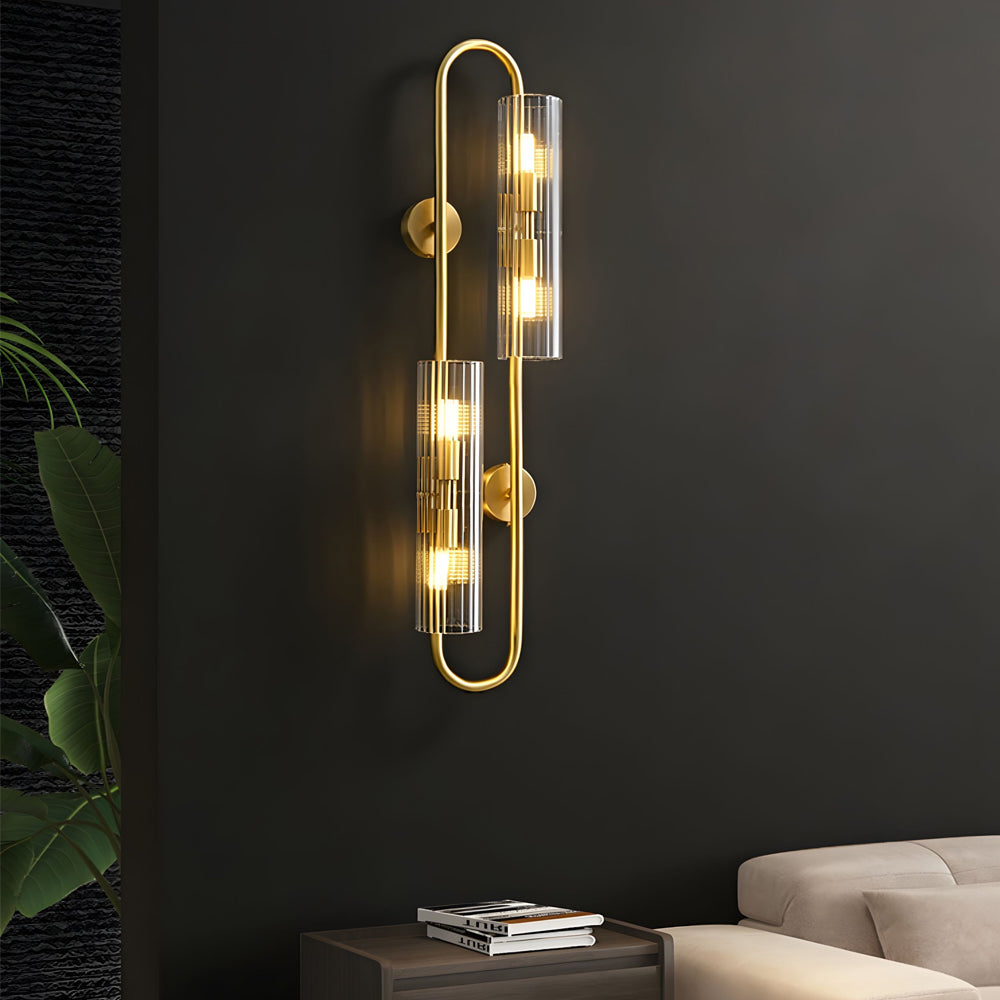 Modern Luxury 4-Light Oval Brass Wall Lamp with Clear Glass Shade