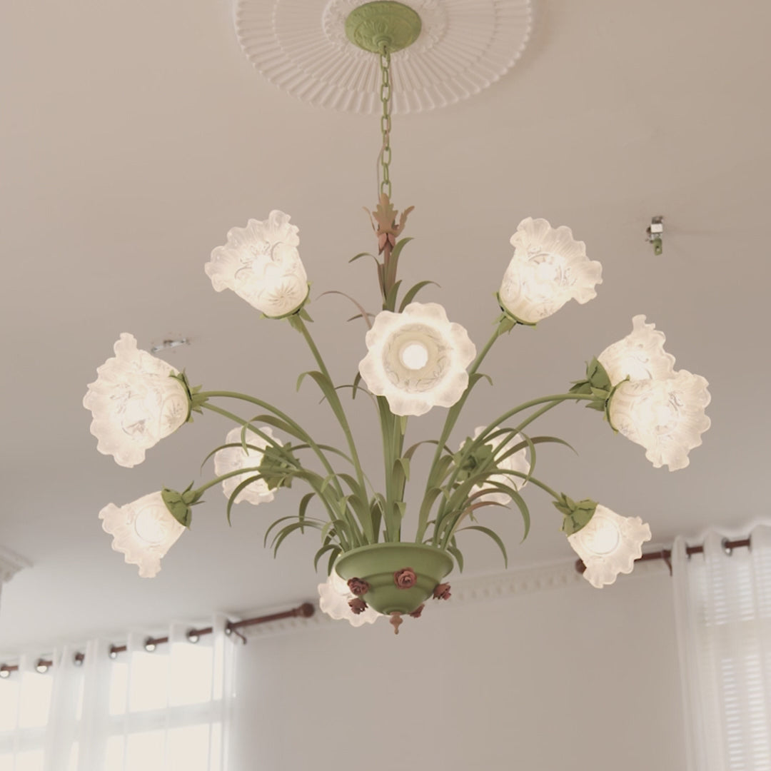 Modern Pastoral Green Flower Hanging Chandelier - 3/6/8-Light